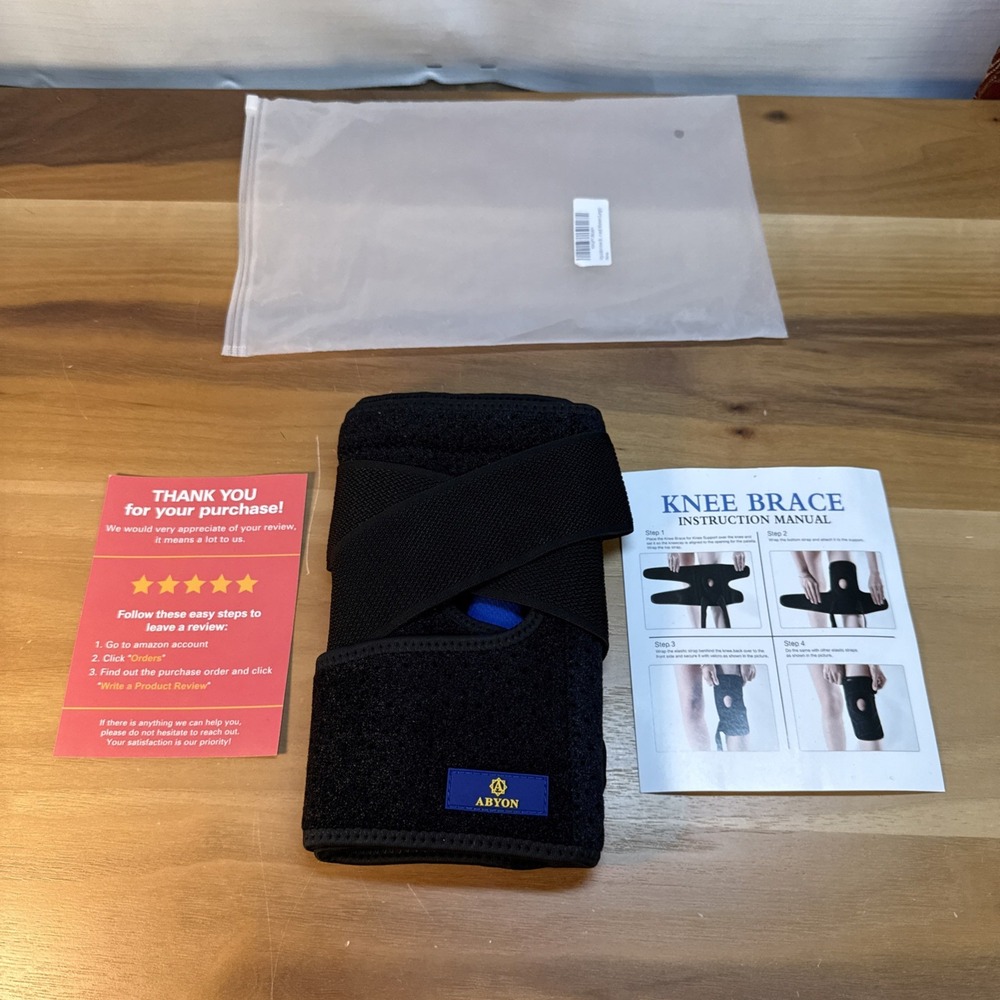 New Abyon Adult Knee Support Brace Hook And Loop Closure Black Large Unisex